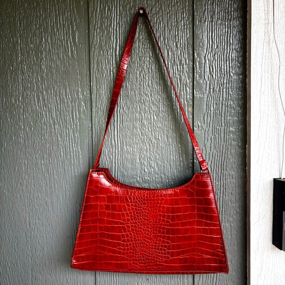 Handbags - Rich Brown Croc Embossed Shoulder Bag